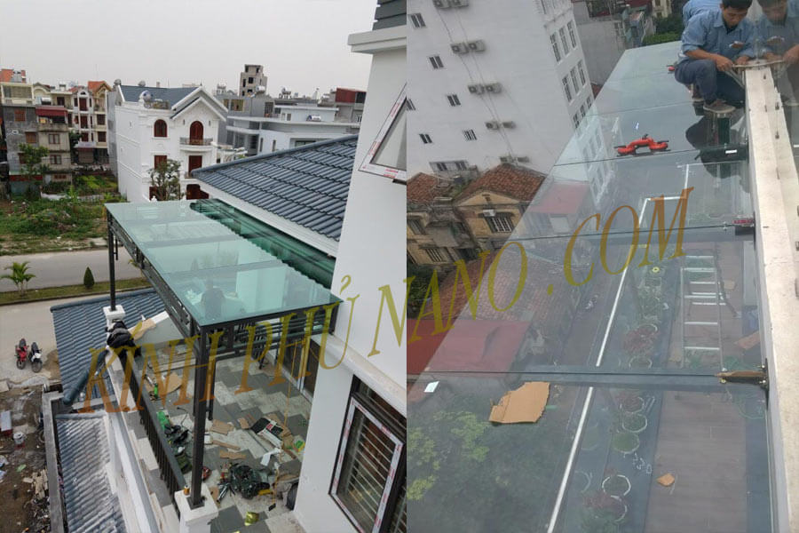 Mái kính cường lực khung sắt