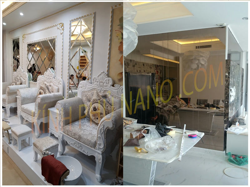 Gương dán tường màu trà