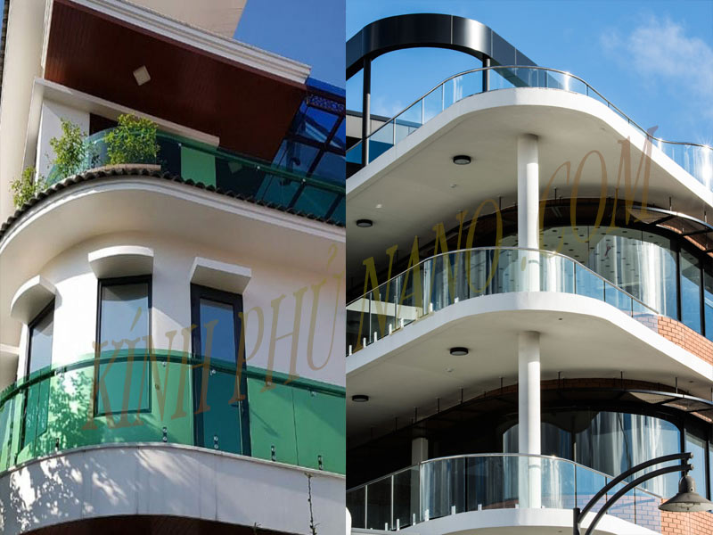 Mẫu lan can ban công kính xanh lá